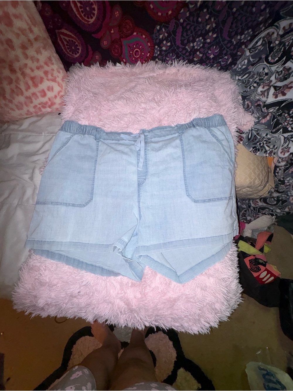 Terra & Sky Light Blue Chambray Pull-On Shorts